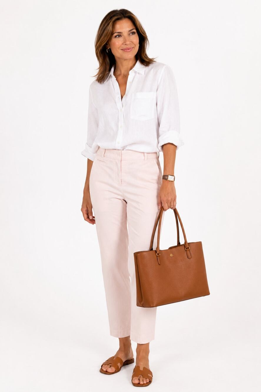 Norma Kamali Pink Pinstripe Capri Pants 12 High Rise Cotton Wide Leg